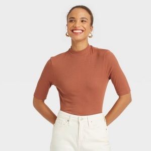 WHITE Women's Elbow Sleeve Mock Turtleneck T-Shirt